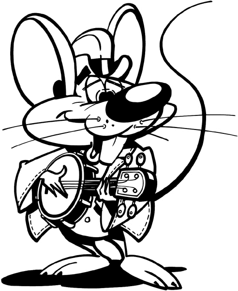 Mouse playing a banjo vinyl sticker. Customize on line. Music 061-0240